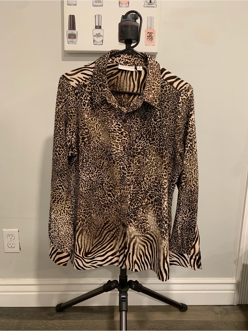 Animal Print Long Sleeve Shirt - Brown Leopard & Zebra - GB003